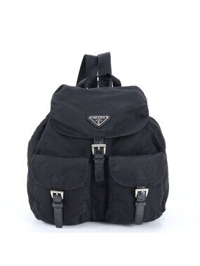 Prada Tessuto Nylon Triangle Logo Leather Backpack
